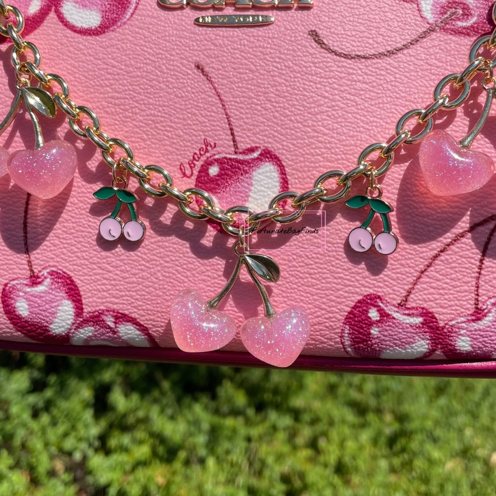 Baby Pink Heart Cherry Bag Charm Chain Purse Charm Chain Strap FortunateBagFinds_9